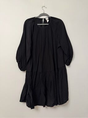 H&M Black Puff-Sleeve Tiered Mini Dress